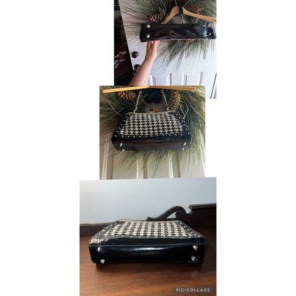 Vintage RARE Trina Turk Black & White Hounds tooth Metal Frame Studded Purse/Bag - Picture 13 of 17